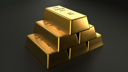 representaci&oacute;n 3d de lingotes de oro apilados. 