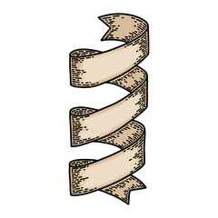 Ribbons isolated on white background. Old vintage style hand drawing engraved. Design element.