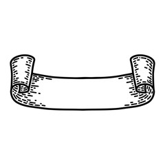 Ribbons isolated on white background. Old vintage style hand drawing engraved. Design element.