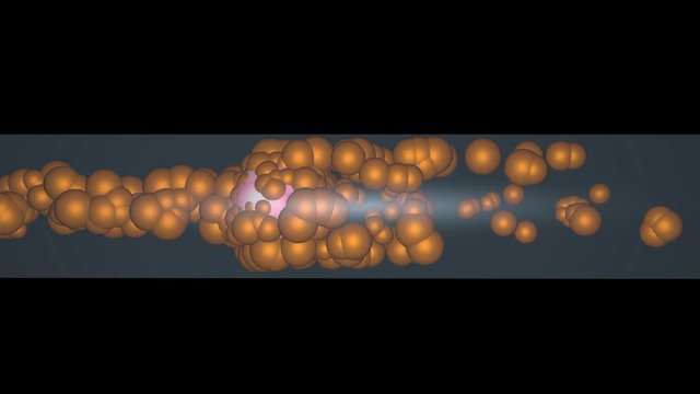 Particles moving through tube . Blockage in pipe . 3d animation