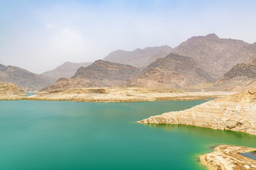 Wadi Dayqah Dam in Qurayyat, Oman. It is located about 70 km southeast of the Omani capital Muscat.