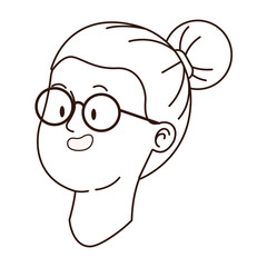 Teenager woman smiling face cartoon in black and white