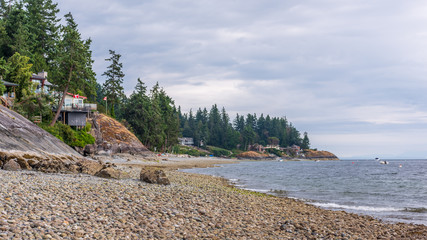 View over Inlet, ocean and island with mountains in beautiful British Columbia. Canada.