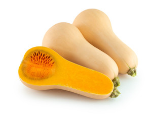 Butternut squash with sliced isolated on white background, food healthy concept