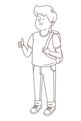 Teenager man smiling and greeting cartoon in black and white