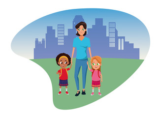 Family single mother with two kids