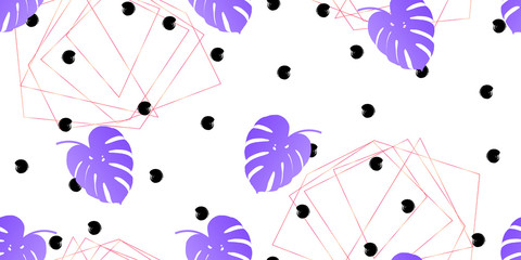 Exotic violet tropical monstera seamless vector pattern background. Exotic wallpaper
