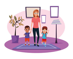 Family single mother with two kids