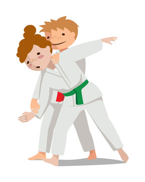 Children are practicing, defending skills in uniform