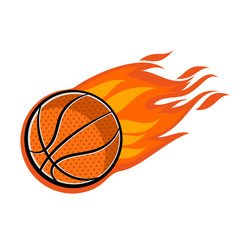 illustration of a fast-moving burning basketball ball. Icon of a basketball ball with flames and the impression of speed. Graphic resources elements of basketball games.