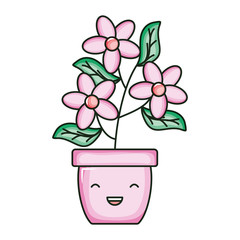 flowers garden in ceramic pot kawaii character