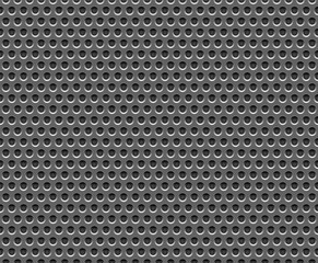 Factory dark technology stainless steel grid with round holes repetitive. Seamless template, background. Vector design element.