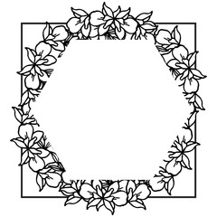 Black and white flower frame, template design. Vector