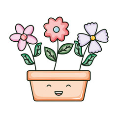 flowers in square ceramic pot kawaii character