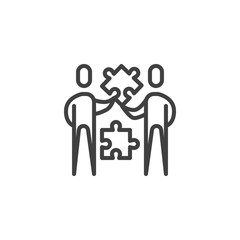 Team work people line icon. Teamwork linear style sign for mobile concept and web design. People with puzzle outline vector icon. Symbol, logo illustration. Vector graphics