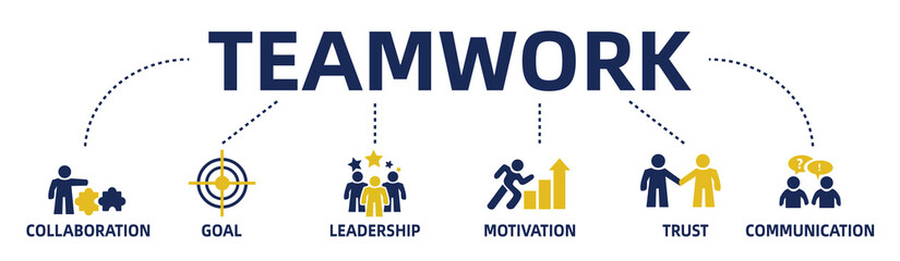teamwork concept web banner with icons and keywords