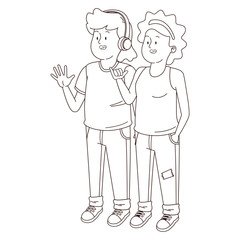 Teenagers friends smiling and greeting in black and white