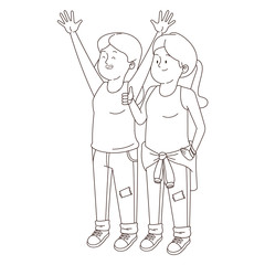 Teenagers friends smiling and greeting in black and white