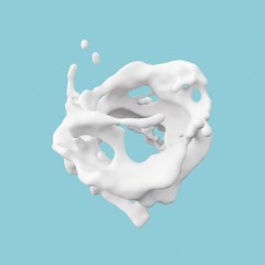 Abstract white milk splash with blue background