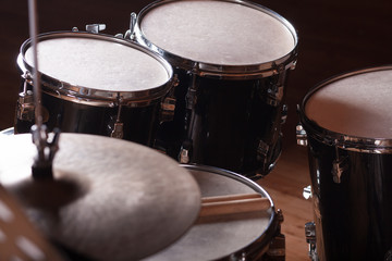 Drum set in the concert hall close up