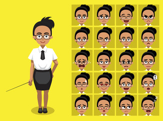 Teacher Woman Glasses Cartoon Emotions Vector Illustration-01