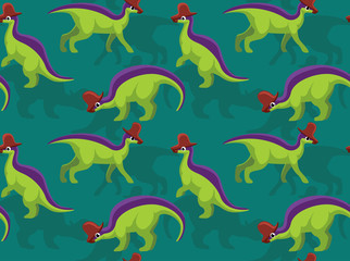 Fototapeta na wymiar Cute Lambeosaurus Cartoon Background Seamless Wallpaper