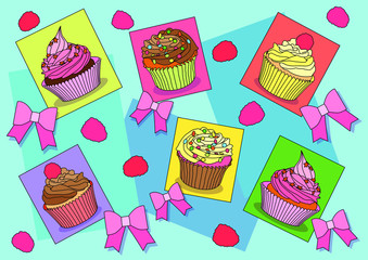 Cupcakes bow on background illustration vector 