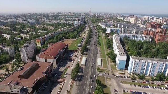 aerial view on modern city district with high living houses