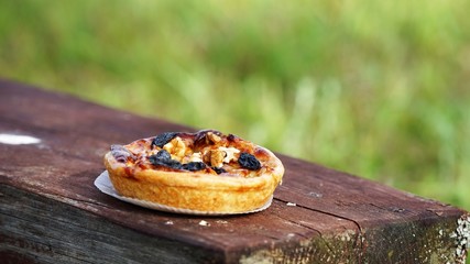 Closeup view on raisins tart 