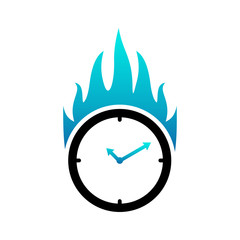 Fire Clock Logo Design Template.Time Fire Icon - Vector