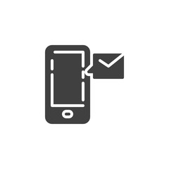 Mobile phone message vector icon. Cellphone with envelope filled flat sign for mobile concept and web design. Smartphone mail glyph icon. Symbol, logo illustration. Vector graphics