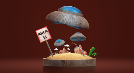  ufo on Area 51  3d rendering  for  science content.