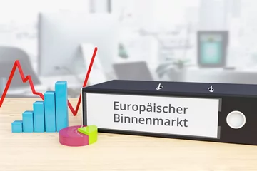 Deurstickers Europäischer Binnenmarkt – Finanzen/Wirtschaft. Ordner auf Schreibtisch mit Beschriftung neben Diagrammen. Business/Statistik © MQ-Illustrations