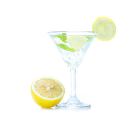 lemonade with lemons and straw isolated on a white background