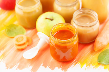 Glass jars of baby food