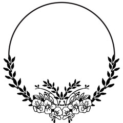 Fototapeta na wymiar Shape circle frame, with various flower and branches leaf, for design wallpaper of card. Vector