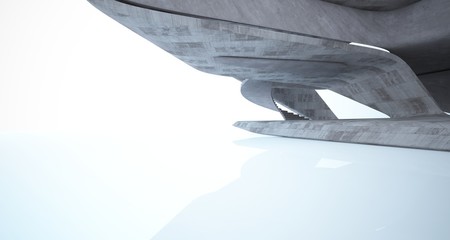 Abstract architectural smooth concrete interior of a minimalist house. 3D illustration and rendering.
