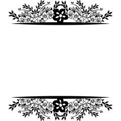 Pattern floral frame black and white, isolated on white background, for decoration of card. Vector