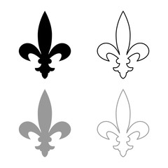 Heraldic symbol Heraldry liliya symbol Fleur-de-lis Royal french heraldry style icon outline set black grey color vector illustration flat style image © Serhii