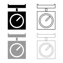 Kitchen scales Domestic weigh scales Weighing scales with pan Kitchen appliances icon outline set black grey color vector illustration flat style image