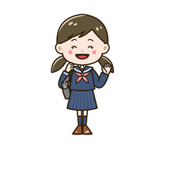 通学　手を振る女の子　ポーズ　イラスト