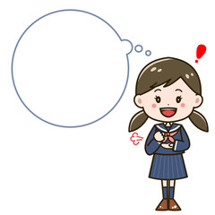 吹き出し　ひらめく女の子　ポーズ　イラスト