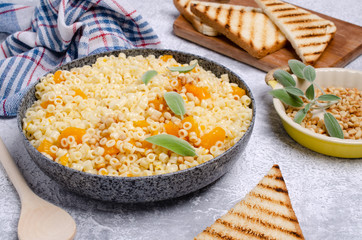 Traditional pasta with pumpkin slices