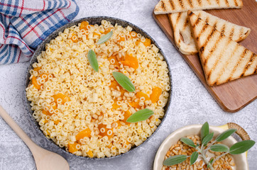Traditional pasta with pumpkin slices