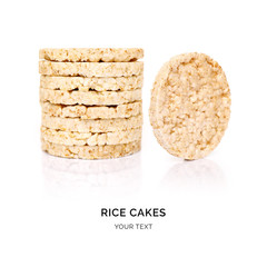 Creative layout made of rice cakes on the white background. Flat lay. Food concept.  