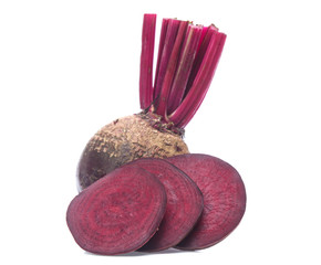 Red beet or beetroot on white background