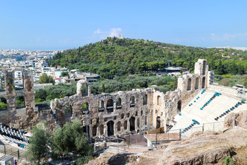 Fototapeta na wymiar The famous Herod Atticus Odeon theatre on the western end on the south slope of the Acropolis of Athens greece