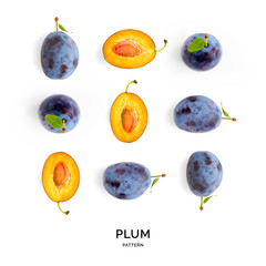 Seamless pattern with plum. Tropical abstract background. Plum on the white background.