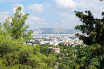Fototapeta na wymiar panoramic view of the city Athens and to The Ancient Agora from the acropolis greece