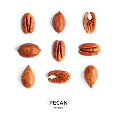 Seamless pattern with pecan. Abstract background. Pecan on the white background.